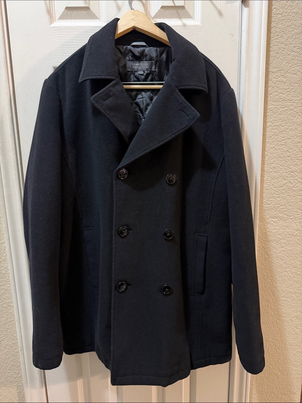 Kenneth Cole Reaction Men's Black Double-Breasted Peacoat